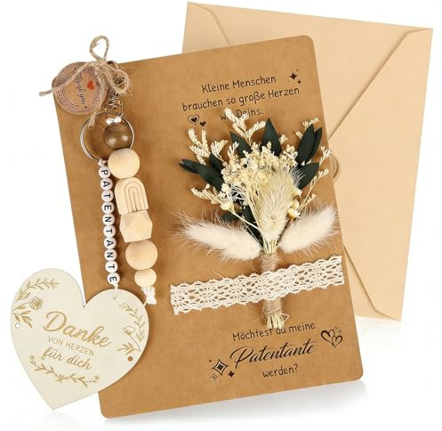 Patentante Geschenk – Persönliches Geschenkset mit Karte & Makramee-Schlüsselanhänger zur Schwangerschaftsverkündung & Babyparty | Perfektes Patentante Geschenk zur Frage nach der Patentantenschaft