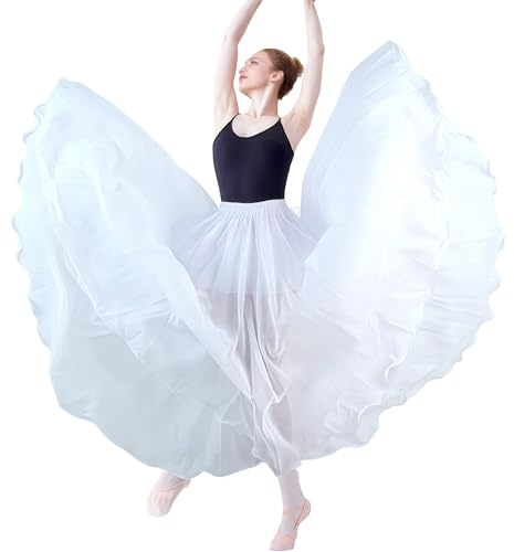 MUNAFIE Women's Chiffon Flowy Skirts Belly Ballet Dancing Long Maxi Skirt Flamenco Performance Skirt