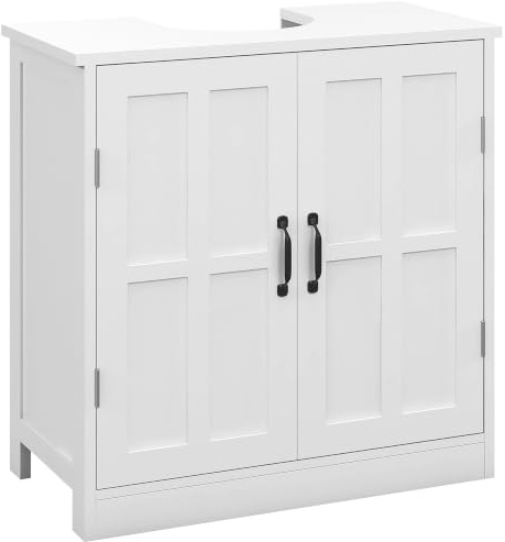 kleankin Mobile Sottolavabo per Bagno con 2 Ante, Intaglio a U, Bianco | Scaffale Regolabile, Mobiletto Sottolavabo, Mobile Bagno Moderno e Salvaspazio, Adatto a Lavabi con o senza Colonna