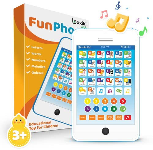 Boxiki Learning Pad Fun Phone with 6 Toddler Learning Games Kids. Touch and Learn Interactive Tablet for Learning Numbers, ABC and Spelling. Educational Toy for Children