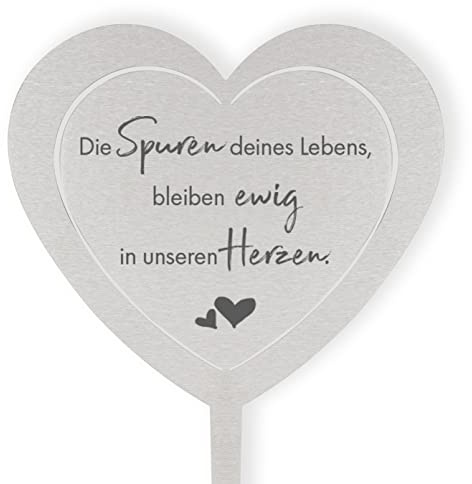 DOLORINO Grabstecker Herz 'Die Spuren deines Lebens', eine schöne Grabdekoration, liebevolle Erinnerung fürs Grab oder zuhause, liebevolle Erinnerung