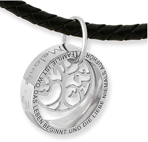 Herrenkette mit Gravur Familienkette Mann Silber Lebensbaum Herren Kette Kautschuk schwarz Männerkette personalisiert mit Text | HANDMADE IN GERMANY