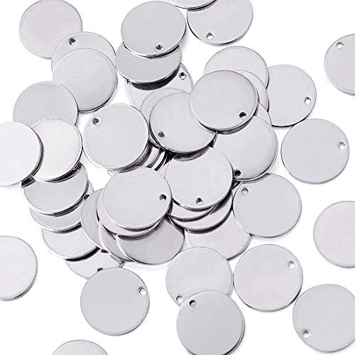 PandaHall 50Pcs Edelstahl Runde Scheibe Blank Stamping Tag Charms 23x1mm Metall Tag Anhänger mit 1mm Loch