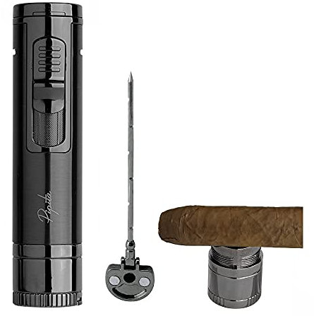 PIPITA Winddicht Fackel Feuerzeuge mit Halter & Nadel,Sturmfeuerzeug Single Jet Blauer Flammen Gas Nachfüllbar Metall Feuerzeuges mit Bohrer(ohne Gas)