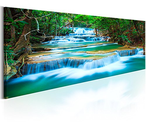 B&D XXL - Wandbilder XXL Wasserfall 150x50 cm 1 tlg - Wand Deko Vlies Leinwand Bilder Groß Wanddeko Wohnzimmer Schlafzimmer Kunstdrucke Panoramabild - Natur Landschaft Wald c-B-0160-b-a