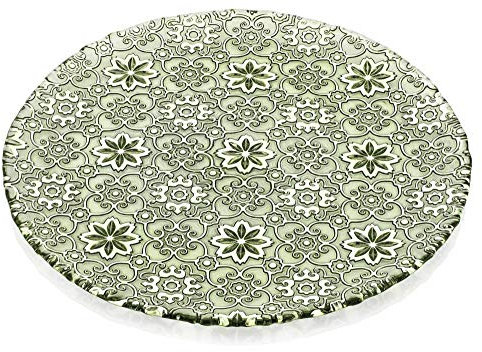 Piatto Piccolo 18cm Vetro Trasparente Verde Arabesque IVV 7407.3 con Disegni