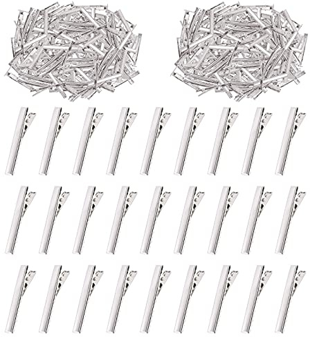 Swpeet Lot de 200 pinces crocodile 4,6 cm, accessoires de bricolage pour coiffure et pointes de canard en métal