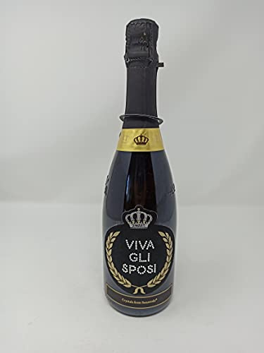 SWART Bottiglia Personalizzata con Veri Cristalli Swarovski - 0,75l Viva Gli Sposi Compleanno Eventi Particolari