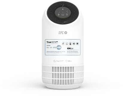 SPC ESPIRARE ION – Purificador de aire inteligente Wi-Fi para estancias pequeñas de hasta 32m2, 4 fases de filtrado, filtro True HEPA 13, ionizador, supersilencioso, compatible con asistentes de voz