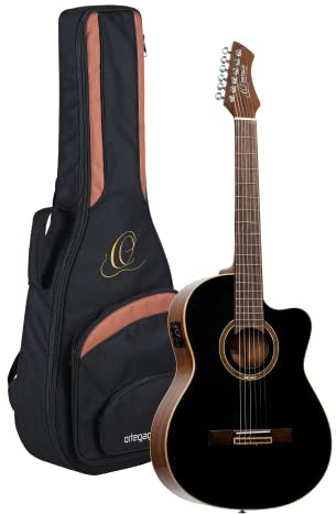Ortega Guitars Konzert Gitarre Elektro-Akustisch – 4/4, Slim Neck – Performer Series – Inklusive Gig Bag – Massive Sitka Fichte, Mahagoni, Hochglanz Schwarz (RCE238SN-BKT) | 4/4 Nylonsaitengitarre, 6-in-Line Locking-Tuner, massive Sitka-Fichtendecke & Mahagoni-Korpus, inkl. Pro-Gigbag, RCE238SN-BKT
