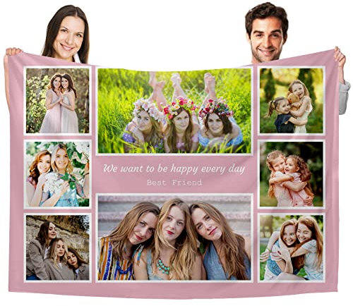 Personalisierte Foto Decke Kuscheldecke,Super Weich Fotodecke,Personalisiert Geschenke für Geburtstage Jahrestag Weihnachten Halloween Valentinstag für Erwachsene Baby Haustier Familie Freunde
