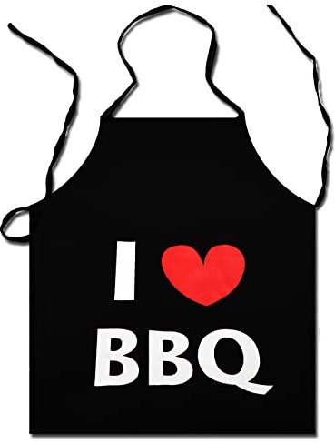 Gebro Grillschürze I love BBQ | Grill-Schürze schwarz | Grillschürze lustig als Schürze für BBQ oder Kochschürze schwarz | Ideal für Grillparty und Camping, Einheitsgröße