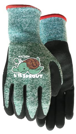 Watson Gloves, #6170 - L’il Sprout, Sustainable Garden Gloves for Kids - Eco-Friendly, Made of Recycled Products, Sure-Grip, Ergonomically Formed, Snug-Fitting (1 Pair, One Size/Extra Extra Small)