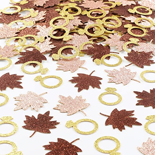 Sursurprise Fall Hen Party Decorations, 200pcs Fall Maple Leaf Diamond Ring Confetti for Tables Glitter, Fall In Love Bridal Shower Thanksgiving Autumn Engagement Wedding Bachelorette Party Supplies