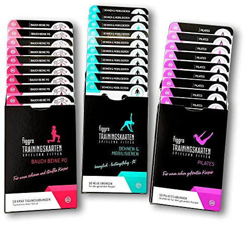 figgrs® 3er-Set Schöne Figur - 3 Kartensets a 57 Trainingskarten mit 150 Fitnessübungen ohne Gerät für einen schlanken & straffen Körper