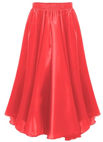 Alvivi Enfant Fille Jupe Danse du Ventre Jupe De Danse Espagnol Flamenco Tango Jupette Large Performance Costume Spectacle Festival Dansewear 4-12 Ans Rouge 7-8 Ans
