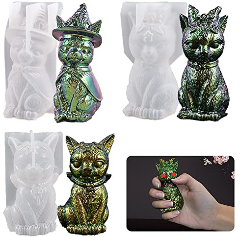 3-pack djävul kattform katt pedant form pirat kattform djurform hartsform harts gjutform hantverkstillbehör ljusform silikonform för harts ljusform lerform handgjord ljusform tvålform