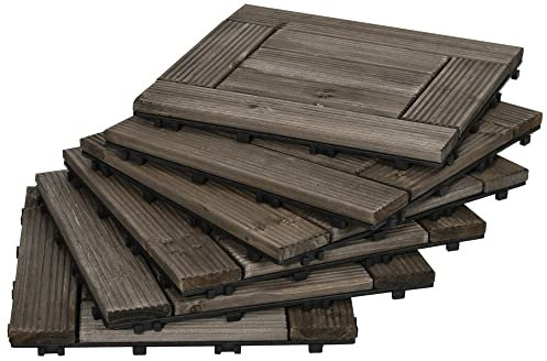 Outsunny 27 Pcs Wooden Interlocking Decking Tiles, 30 x 30 cm Outdoor Flooring Tiles, 2.5㎡ per Pack, for Patio, Balcony, Terrace, Hot Tub, Charcoal Grey