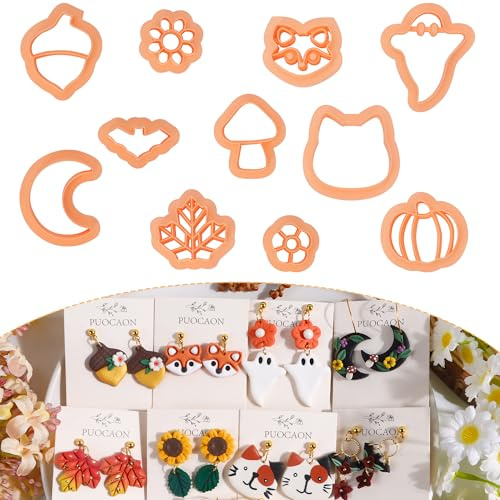 Puocaon Polymer Clay Cutters - 11 Pcs Maple Leaves & Acorn Pumpkin Autumn Fruit Earring Cutters for Jewelry Making