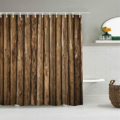 MEKPAM Shower Curtain Brown Cabin Log Wall Wooden From Old Building Construction Waterproof Bath Liners Hooks Included Bathroom Decorative Ideas Polyester Fabric Accessories 180X180cm/71X71 Inch