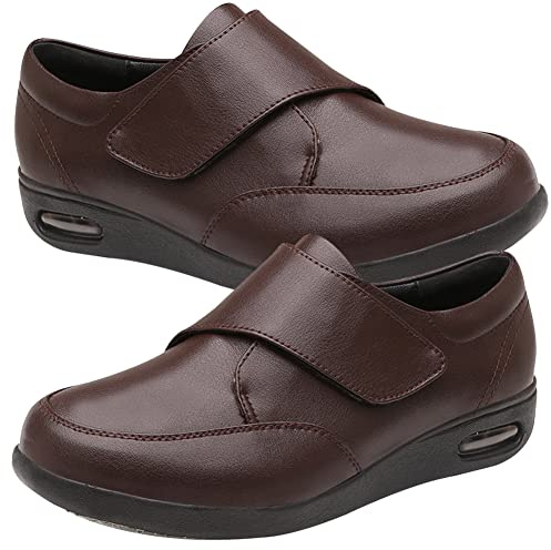 Pantofole Leggere con Strappo Scarpe Diabetiche di Larghezza Extra Larga Donna Uomo Scarpe Diabetiche Ortopediche con Memory Foam Scarpe da Passeggio Regolabili,Marrone,42 EU