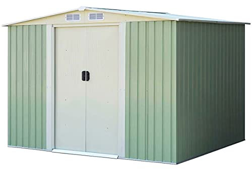 TANGZON 8x6FT/9x6FT/11x8FT Metal Garden Shed, Galvanized Roof Tool Storage House with Lockable Doors & 4 Vents, Outdoor All-Weather Bike Shed (8x6FT, 4 Vents, Light Green)