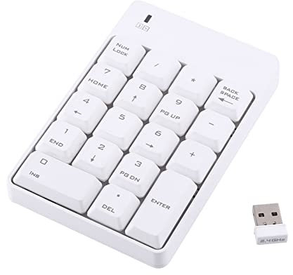 2.4GHz USB Wireless Numeric Keypad Numpad,Mini 18 Keys Bluetooth Number Pad Portable Financial Accounting Numeric Keypad Keyboard Extensions with Receiver for Laptop Surface Pro Tablets Windows(White)