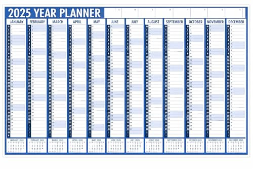 2026 A1 Year Wall Planner | Blue & White Design | Includes Holidays & Notable Dates | Folded to A4 for Easy Storage | For Home, Office, School & Business Use