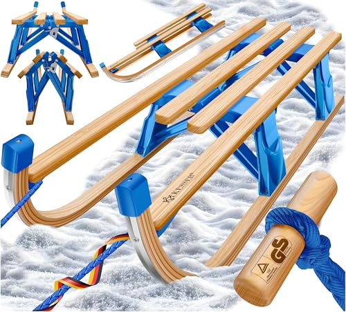 KESSER® Slitta in legno Premium Slitta pieghevole per bambini fino a 120Kg Slitta per bambini 110cm in legno di faggio incl. corda di trazione cursore in metallo