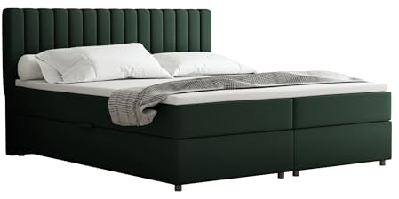 PANDA MÖBEL Homesy Everest Boxspringbett 140 x 200 cm Doppelbett mit hochwertiger Bonell-Matratze incl Topper, Polsterbett mit Bettkasten, Schlafzimmer, Bequem, Modern, Stilvoll