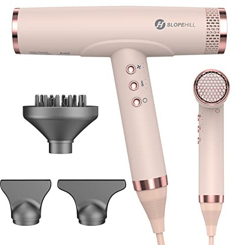 (Outlet) Slopehill Haartrockner, Ionen Föhn mit bürstenlosem Motor für Schnelles Trocknen, Wenig Lärm Fön mit Magnetdüse für Zuhause, Reisen (Hellrosa)