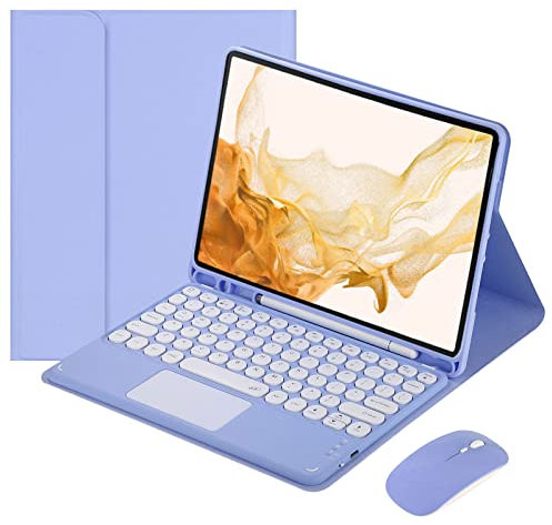 VLEAQC Funda con Teclado y ratón para Samsung Galaxy Tab S8/S7 11 Pulgadas, Teclado Trackpad inalámbrico Desmontable Independiente, tecla Redonda, Recargable, con Ranura para bolígrafo,Púrpura