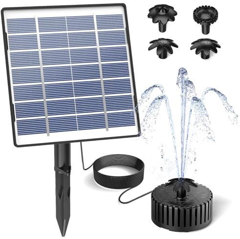 AISITIN Solar Springbrunnen für Außen,Neuestes Upgraded 1,5W Glas Solarbrunnen für Draussen, Solar Wasserpumpe mit 3M Kabel, mit 4 DIY Fontänenstile, Solar Fontäne Pumpe für Garten,Vogelbad,Teich