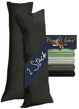 Marie´s Home 2-pack sidosovande örngott, 40 x 145 cm, svart | 100 % bomull, dragkedja, Oeko-Tex Standard 100, hudvänlig, lättvårdad, tvättbar upp till 60 °C