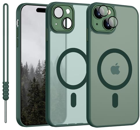 iPhone 14 Plus Hülle mit MagSafe, Hanyhülle iPhone 14 Plus Magnetisch Leicht Dünn Matte Touch Kameraschutz, Kratzfeste Anti-Gelb Rutschfest Kratzfest Schutz Stoßfest Hülle iPhone 14 Plus Matt Grün