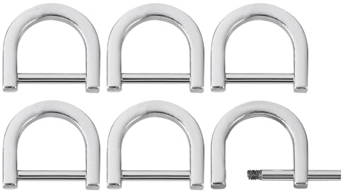 sourcing map D-Rings Screw in Shackle, 6Pcs 0.58 Inch Zinc Alloy Horseshoe U Shape D Ring Buckles for Purse DIY Leather Craft Keychain, Silver