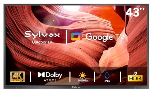 SYLVOX Outdoor TV, 43 inch 2000 Nit High Brightness Smart TVs, 4K Sunlight Readable Display, IP56 Waterproof, Smart TV for Outdoor Households or Commercial Places (Pool Pro 3.0)