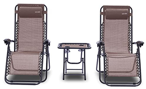 SereneLife Set di 2 Sedie Reclinabili da Giardino, Sdraio Regolabili con Tavolino Laterale, Portabicchieri e Cuscini Rimovibili, Sedie Pieghevoli da Campeggio per Esterni, Patio, Giardino e Spiaggia