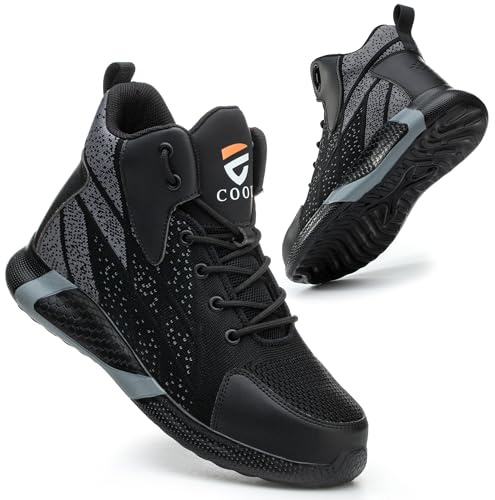 COOU Scarpe Antinfortunistiche Uomo Alte Scarpe da Lavoro Donna Comode Leggere con Punta in Acciaio Traspiranti Scarpe Sicurezza Nero 44