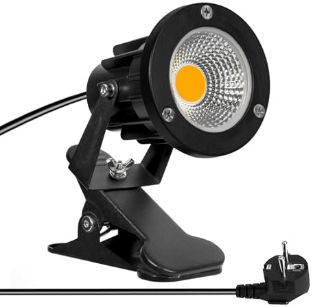 Milpoel Lampe Spot LED COB avec Pince, 7W Étanche IP65, Câble 3m, Éclairage Intérieur et Extérieur (Lumière chaude, 1)