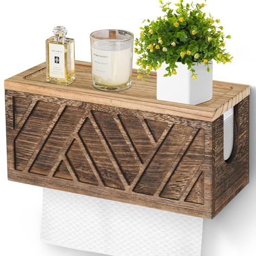 Dispensador de toallas de papel, soporte para toallas de papel montado en la pared con tapa, soporte comercial de madera maciza, plegable en Z, soporte triple para toallas de papel de mano (marrón