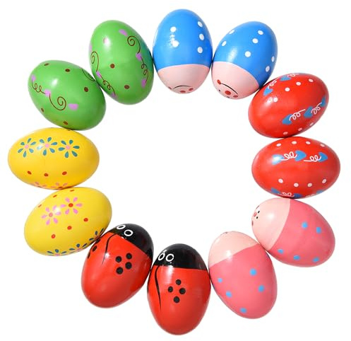 12PCS Egg Shakers Musical Instrument, Wooden Music Rattle Eggs