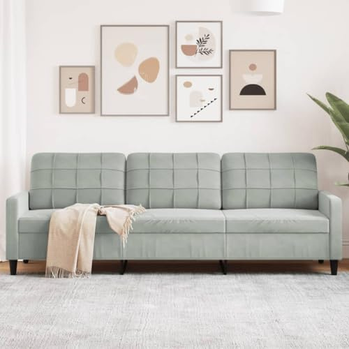 Willood 3-Sitzer-Sofa Polstersofa für Wohnzimmer, Couch Loungesofa Metallgestell, Dreisitzer Samtsofa Sitzmöbel, Modern Hellgrau 210 cm Samt
