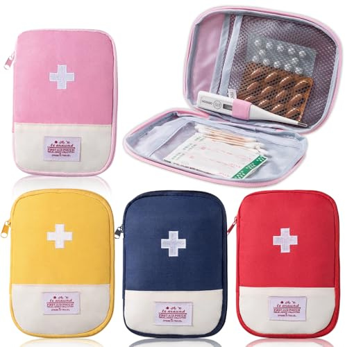 Coztie Medikamententasche, 4 Stück Reiseapotheke Tasche, Mini Erste Hilfe Tasche Leer, Medizin Aufbewahrungstasche, Tragbar für Zuhause, Schule, Büro, Outdoor, Reisen, 4 Farben