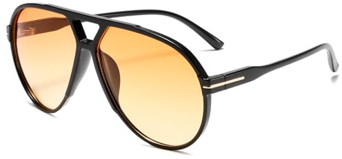 YAMEIZE Lunettes de Soleil Rétro Pilote pour Femmes et Hommes Surdimensionnées Style Pilote Vintage des Années 70 Double Pont Protection UV400