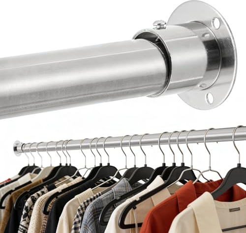32mm Garderobenstange, Silber Schrank Teleskopstange,74-130cm Kleiderstange mit Metallhalterungen， 1 Set Kleiderstange Wandmontage