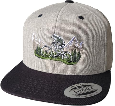 Baddery Fahrrad Flexfit Snapback Cap - „Mountain Ride“ - Bestickte Kappe | Bestickte MTB Mountainbike Kappe für Herren & Damen
