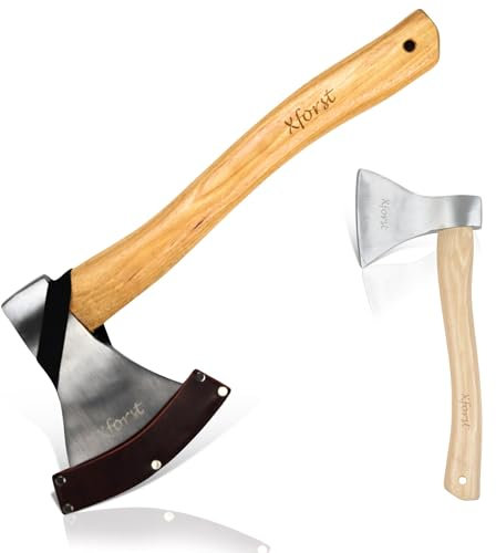 Xforst Axt, Beil, mit Hickory Stiel + Klinge aus Kohlenstoffstahl. Inklusive Axtscheide. Modell X-R800