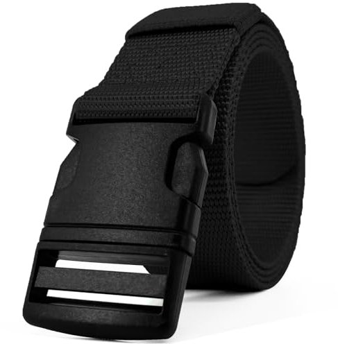 AHLPO Taktischer Gürtel, 3,8cm Arbeitsgürtel Herren Nylon Canvas Belt Outdoor Stoff Gürtel für Damen Herren, Verstellbarer Kampfgürtel Schnellverschluss Taktikgürtel Keine Metallschnalle (Schwarz-A)