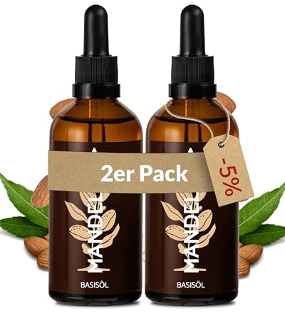 Heldengrün® Mandelöl Bio [100% NATURREIN] - Dermatologisch getestet - Mandelöl Baby - Sanfte Pflege für trockene & empfindliche Haut - Mandel Öl kaltgepresst - 2 x 100 ml